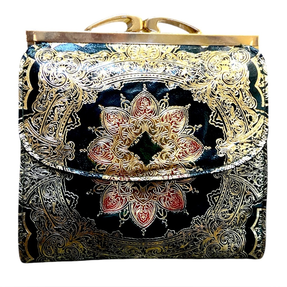 Vintage 1970s Peruzzi Florentine Leather Wallet Gold Gilt Boho Italy